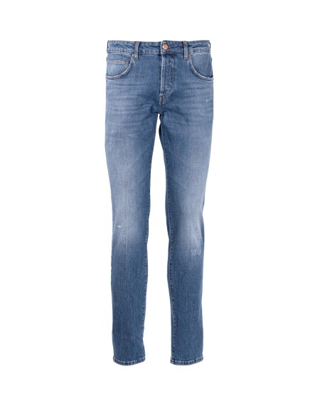 Shop DON THE FULLER  Jeans: Don The Fuller "Milano" jeans in stretch cotton.
Slim fit.
Wash: blue.
Button closure.
Five pocket model.
Tapered fit.
Composition: 98% cotton, 2% rubber.
Made in Italy.. MILANO DTF-D